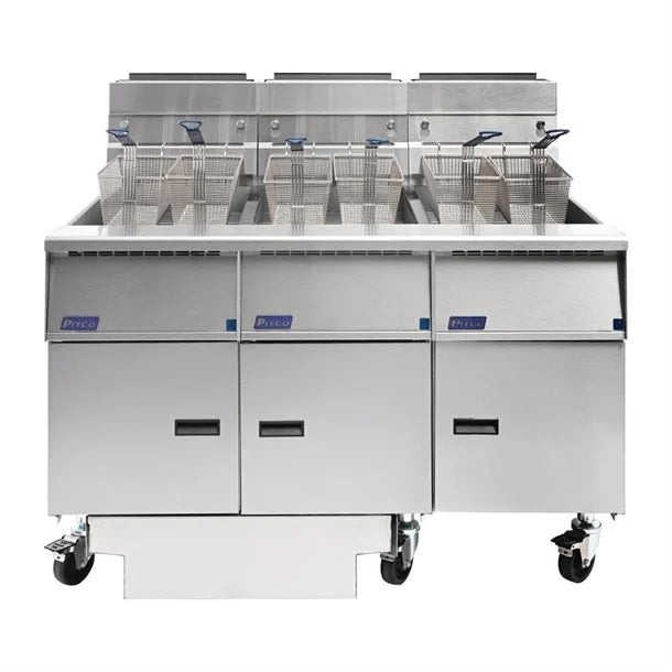 Pitco SG14RS/FD-FFF Solstice Gas 3-Vat Fryer with Built-in Oil Filtration